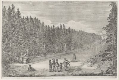 Tér szökőkutakkal a Villa Pratolino kertjében A Villa Pratolino (sorozat címe) Vues de la villa de Pratolino (sorozat címe) alkotó: Stefano della Bella
