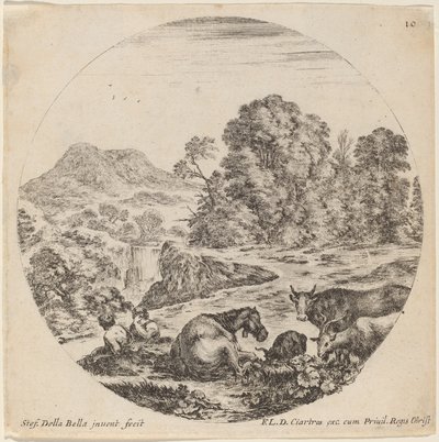 Táj állatokkal és két ülő pásztorral, 1646. alkotó: Stefano della Bella