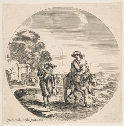 Táj két paraszttal, egy lovon ülve, tájakról és tengeri kikötőkből Paysages ..., 1656. alkotó: Stefano della Bella