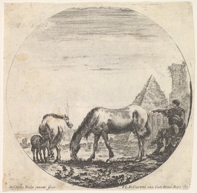 11. tábla: Caius Cestius piramisa jobbra a háttérben, egy ló legelész..., kb. 1643-48. alkotó: Stefano della Bella