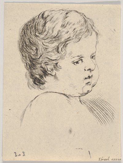 12. tábla: egy gyermek feje, a The Book for Learning to Draw Livre pour apprendre ...-ből, kb. 1649. alkotó: Stefano della Bella