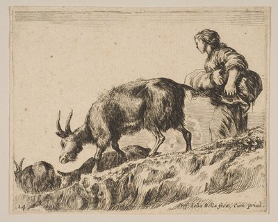 14. tábla: kecskéket terelő pásztorlány, kb. 1641. alkotó: Stefano della Bella