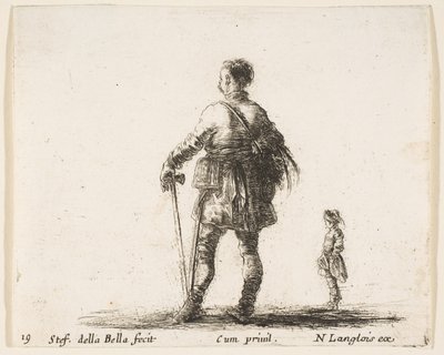 19. tábla: udvari ruhás lengyel nemes, középen áll, hátulról nézve, egy..., kb. 1644-47. alkotó: Stefano della Bella