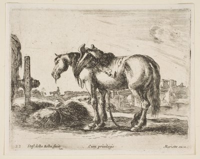22. tábla: szekér ló, különböző állatokból Diversi animali, kb. 1641. alkotó: Stefano della Bella