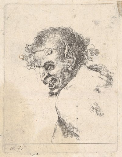 29. tábla: egy nevető szatír mellszobra, profilban balra, a „Különböző portrék”..., kb. 1647. alkotó: Stefano della Bella