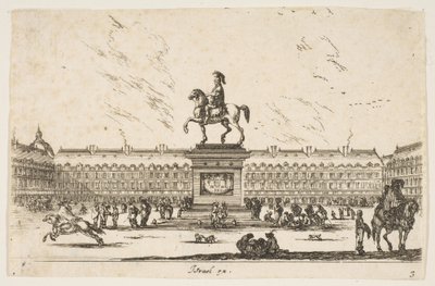 3. tábla: La Place Royale, XIII. Lajos lovas szobra profilban balra néz..., 1642. alkotó: Stefano della Bella