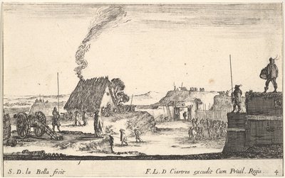 4. tábla: Katonai tábor egy mellvéden álló katonával jobbra beati..., kb. 1641. alkotó: Stefano della Bella