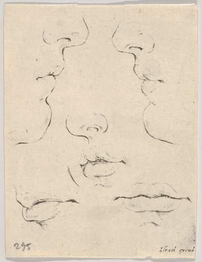 4. tábla: két profil és három száj, a The Book for Learning to Draw Livre po...-ból, kb. 1649. alkotó: Stefano della Bella