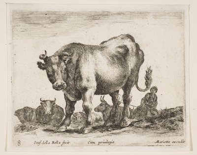 8. tábla: tehén, különféle állatokból Diversi animali, kb. 1641. alkotó: Stefano della Bella