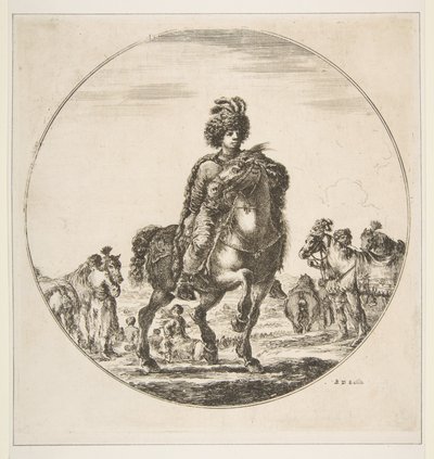 Lengyel lovas jobbra fordulva, kör alakú kompozíció, a Figures on Horseback Cav...-ból, kb. 1651. alkotó: Stefano della Bella