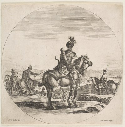 Lengyel lovas íjjal és nyíllal, hátulról nézve lovával jobbra, egy ..., kb. 1651. alkotó: Stefano della Bella