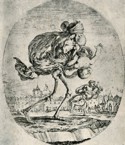 Stefano della Bella, 1906-ban készült rézkarc reprodukciója az öt halál sorozatából. alkotó: Stefano della Bella