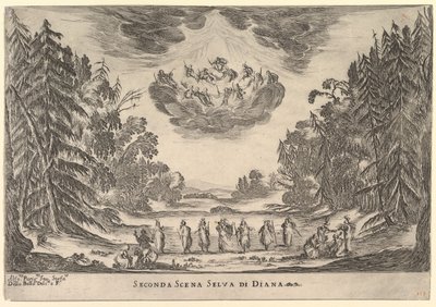 Második jelenet Diana erdejében, Az istenek házassága Le nozze degli Dei, 1637-ből. alkotó: Stefano della Bella