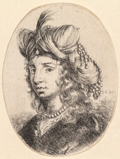 Több fej perzsa stílusban: Portré, Gyöngynyakláncot és turbánt viselő szultána..., 1649 alkotó: Stefano della Bella