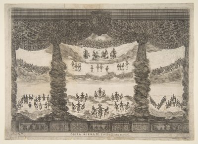 Hatodik jelenet, az egek, Az istenek házassága Le nozze degli Dei, 1637-ből. alkotó: Stefano della Bella