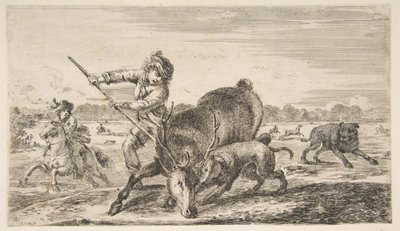 Szarvasbika, az Állatvadászatból Vadászatok különböző állatokra, kb. 1654. alkotó: Stefano della Bella