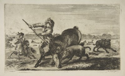 Szarvasbika, az Állatvadászatból Vadászatok különböző állatokra, kb. 1654. alkotó: Stefano della Bella