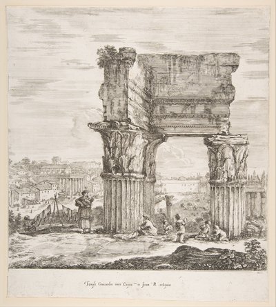 A Vespasianus-templom és a Forum Romanum, hat nagy kilátásból, négy Rómából és két ..., 1656. alkotó: Stefano della Bella