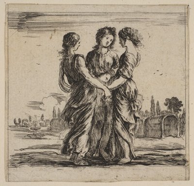 A három kegyelem, a „Mitológia játékából”, Jeu de la Mythologie, 1644. alkotó: Stefano della Bella