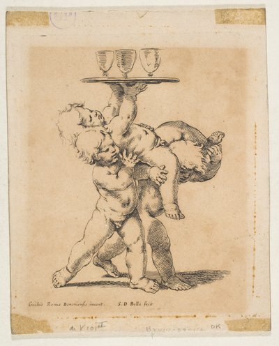 Három gyerek egy tálcával, kb. 1638. alkotó: Stefano della Bella