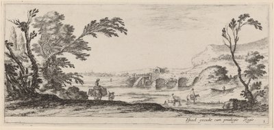 Utazók, akik egy folyamon forognak, 1647-ben vagy az előtt. alkotó: Stefano della Bella