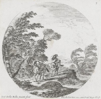 Két lovas megy szembe a széllel Tájak és romok Rómában (sorozat címe) Paysages et ruines de Rome (sorozat címe) alkotó: Stefano della Bella