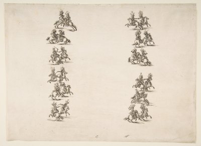 Huszonnégy lovas harcoló két oszlopban, 1652. alkotó: Stefano della Bella