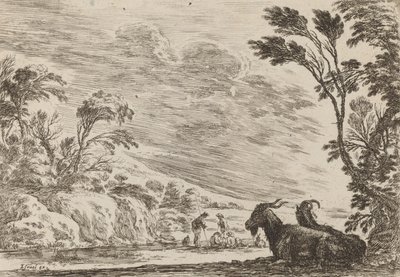 Két kecske fekve, 1642. alkotó: Stefano della Bella