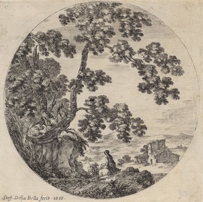 Két utazó elhalad egy öreg tölgyfa mellett, 1656. alkotó: Stefano della Bella