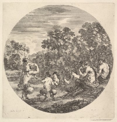Két szatír és egy faun ül jobbra, és néz két szatír gyermeket és egy másik szatírt, kb. 1643-48. alkotó: Stefano della Bella