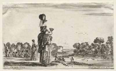 Különféle alakok és tájak: Nők fürdőzőket nézegetve a folyó mentén, 1649. alkotó: Stefano della Bella