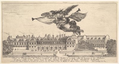Kilátás a Palais Cardinalra, a Hírnév figurája felül középen balra repülve a..., 1649-51. alkotó: Stefano della Bella