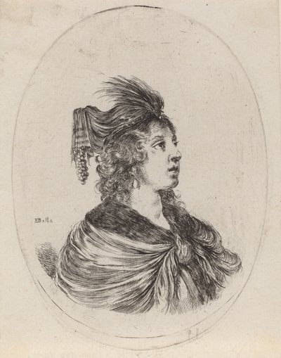 Nő tollas turbánban, jobbra fordulva, 16491650. alkotó: Stefano della Bella