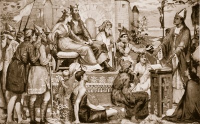 Szent Ágoston prédikál a szászoknak, 597, illusztráció a Hutchinson történetéből a brit nemzetről, 1920 körül alkotó: Stephen Briggs Carlil
