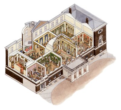 Devonshire House, Piccadilly, London, 1860-1910 körül (tinta és akvarell) alkotó: Stephen Conlin