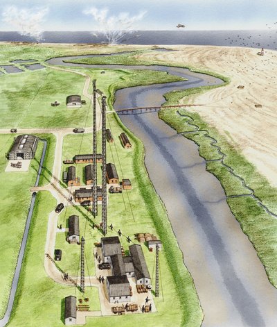 Orford Ness, Suffolk, 1935-1945 körül (tinta, festék, akvarell) alkotó: Stephen Conlin
