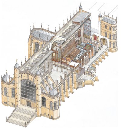 Szent György-kápolna, Windsor, 1900-2023 körül (rajz 2003) (tus és akvarell) alkotó: Stephen Conlin