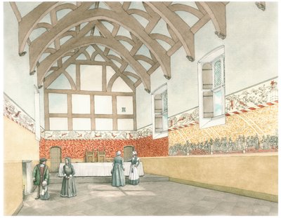 The Great Hall of Cothay Manor, Near Wellington,Somerset, 2016 (tinta és akvarell) alkotó: Stephen Conlin