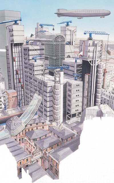 A Lloyds Building, London, 1987-1995 körül (tus és akvarell) alkotó: Stephen Conlin