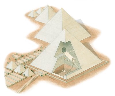A gízai piramisok, Egyiptom, Kr.e. 2560-2200 körül (tinta, airbrush, akvarell) alkotó: Stephen Conlin