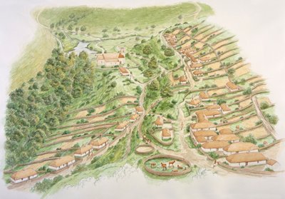 Wharram Percy középkori falu, North Yorkshire, 13. század a 2000-es évek körül alkotó: Stephen Conlin