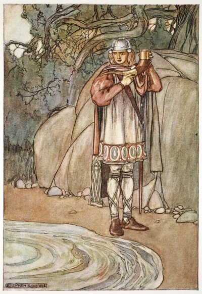 „Dermot fogta a kürtöt, és megtöltötte volna”, 1910. alkotó: Stephen Reid