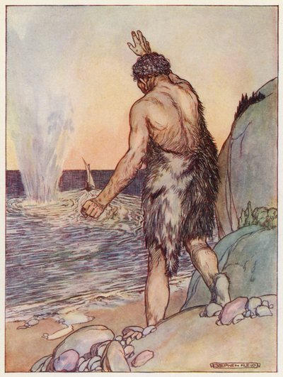 Polyphemus dobott, Egy nagy szikla (színes litográfia) alkotó: Stephen Reid