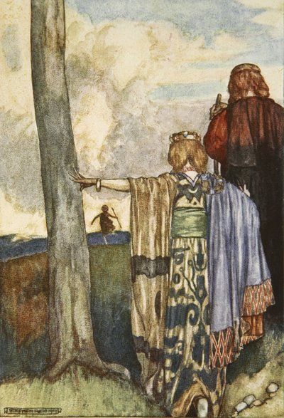 Maeve királynő találkozik Cuchulainnel, illusztrációja Eleanor Hull (1860-1935) „Cuchulain, The Hound of Ulster” című művéből alkotó: Stephen Reid