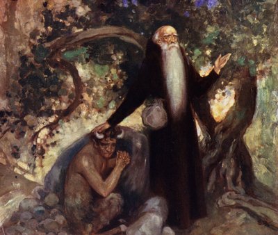 Szent Antal és a Szatír (színes litó) alkotó: Stephen Reid