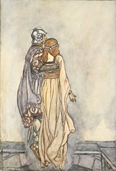 Felemelkedtek a levegőben, T.W. „The High Deeds of Finn, and other Bardic Romances of Ancient Ireland” illusztrációja. Rolleston (színes litó) alkotó: Stephen Reid