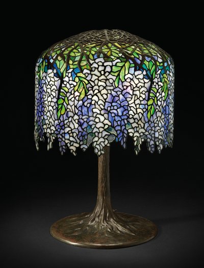 Wisteria asztali lámpa, 1910 körül (ólomüveg és bronz) alkotó: Studios Tiffany