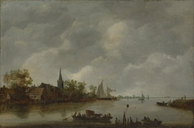 Folyóra néző falusi templommal. alkotó: Style of Jan van Goyen