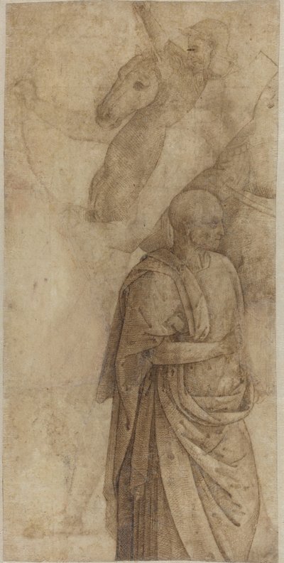 Lovas és álló Draped Man, az antik után [verso] alkotó: Style of Pietro Perugino