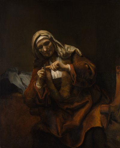 Öreg nő vágja a körmét, kb. 1655-60. alkotó: Style of Rembrandt